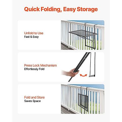 Railing Mounted Folding Balcony Table with 5 Height Levels