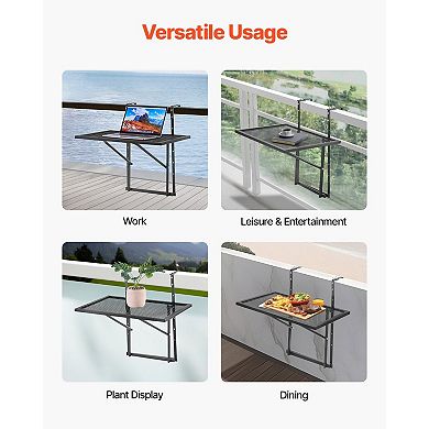 Railing Mounted Folding Balcony Table with 5 Height Levels
