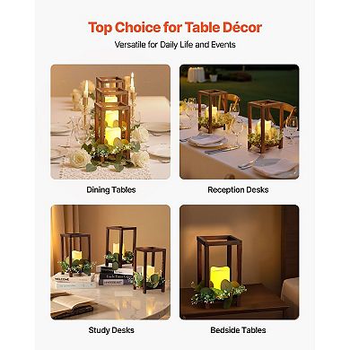 Wooden Wedding Lantern Set with LED Candles and Eucalyptus Wreaths, 12-Pack