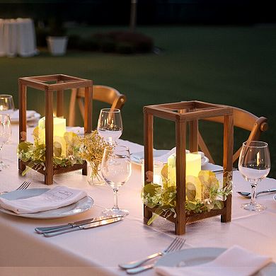 Wooden Wedding Lantern Set with LED Candles and Eucalyptus Wreaths, 12-Pack