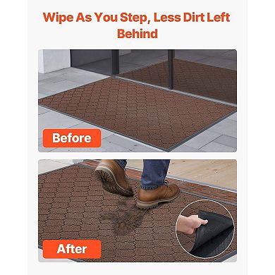 Durable Front Door Mat with Patterned Surface and Easy Clean Design - Brown