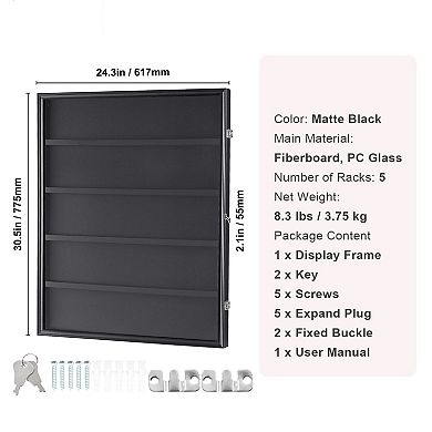 Wall Mounted Graded Sports Card Display Case with 5 Shelves, Holds 35 Cards