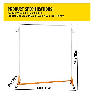 Z-Base Steel Garment Rack with Lockable Casters and Side Hooks for Clothing