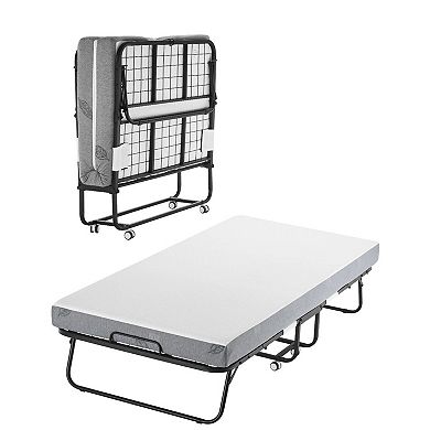 Portable Rollaway Bed with Locking Wheels and Removable Mattress Cover