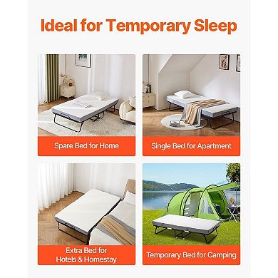 Portable Rollaway Bed with Locking Wheels and Removable Mattress Cover