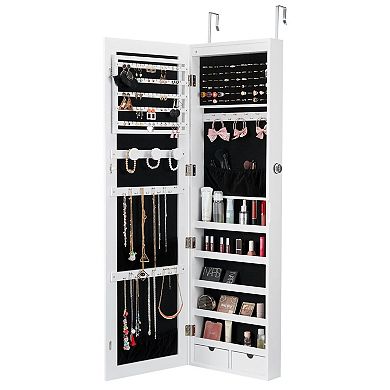 Jewelry Cabinet with Mirror, Wall or Door Mounted Organizer with Lock