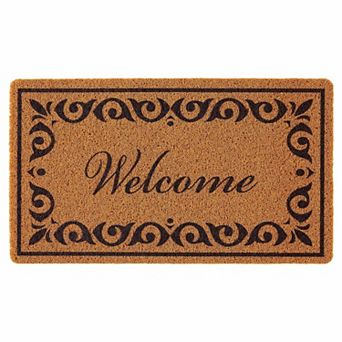 Faux Coir Welcome Doormat with Non-Slip PVC Backing for Indoor and Outdoor Use - Brown