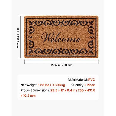 Faux Coir Welcome Doormat with Non-Slip PVC Backing for Indoor and Outdoor Use - Brown