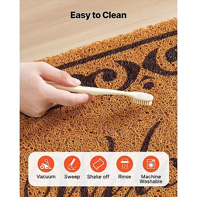 Faux Coir Welcome Doormat with Non-Slip PVC Backing for Indoor and Outdoor Use - Brown