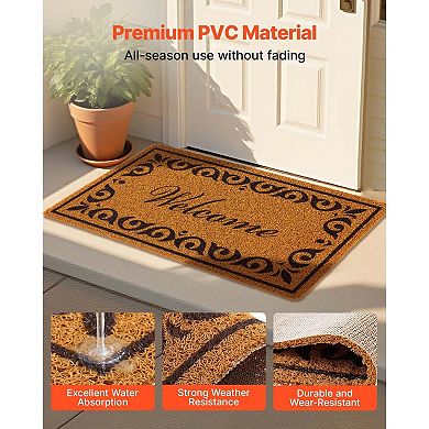 Faux Coir Welcome Doormat with Non-Slip PVC Backing for Indoor and Outdoor Use - Brown