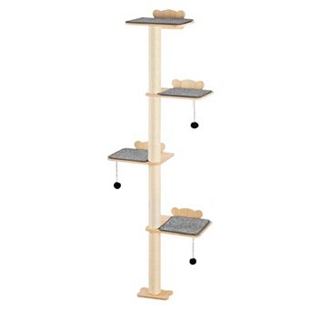 Wall-Mounted Cat Shelf Set with 4 Platforms, Posts, and Toy Balls for Climbing Cats