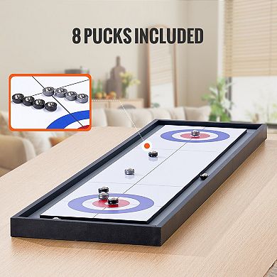 Shuffleboard and Curling Game Set with 8 Pucks for Indoor Play