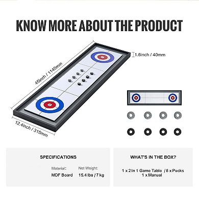 Shuffleboard and Curling Game Set with 8 Pucks for Indoor Play