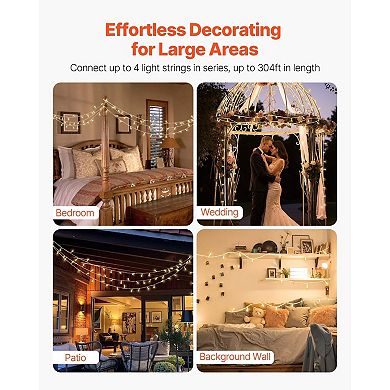Plug-In Christmas Lights with Timer, IP44 Waterproof, 200 Warm White LEDs
