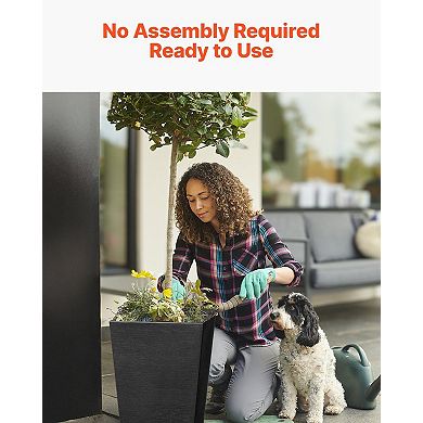 Set of 2 Square Tall Planters with Removable Inner Box for Patio or Balcony
