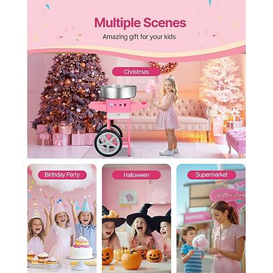 Cotton Candy Machine with Cart 1000W Easy 3-Step Operation for Events