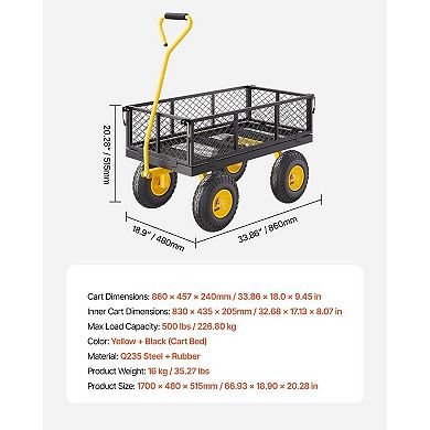 Utility Garden Cart Wagon 500 lb Capacity with T-Handle and Smooth Rubber Wheels