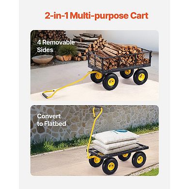 Utility Garden Cart Wagon 500 lb Capacity with T-Handle and Smooth Rubber Wheels