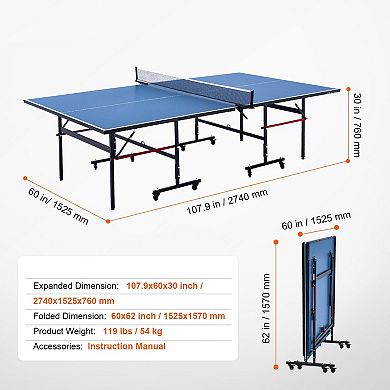 Portable Foldable Table Tennis Table with MDF Surface and Clamp-Style Net
