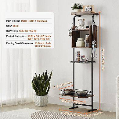 Wall Mounted Raised Dog Bowl Stand with Storage Adjustable Height