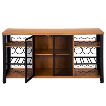 Industrial Wine Storage Cabinet with Metal Mesh Door and Display Table