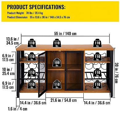 Industrial Wine Storage Cabinet with Metal Mesh Door and Display Table