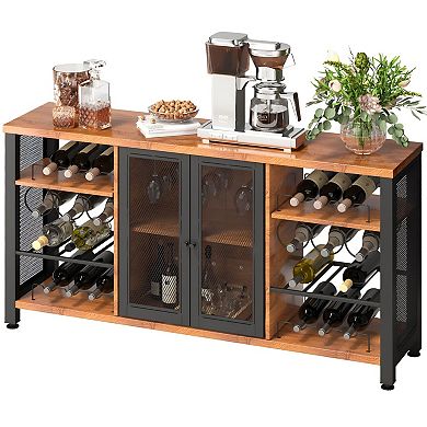 Industrial Wine Storage Cabinet with Metal Mesh Door and Display Table