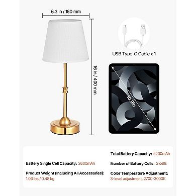 Cordless Table Lamp with Adjustable Brightness and Metal Finish