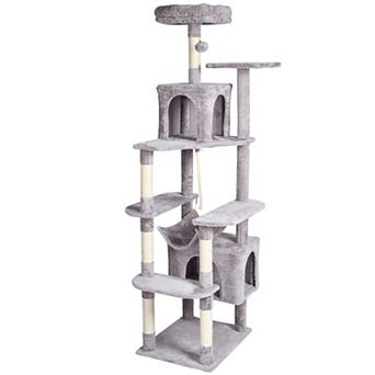 Plush Cat Tree with Condos, Hammock, Perch, and Hanging Toys for Active Cats