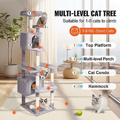 Plush Cat Tree with Condos, Hammock, Perch, and Hanging Toys for Active Cats
