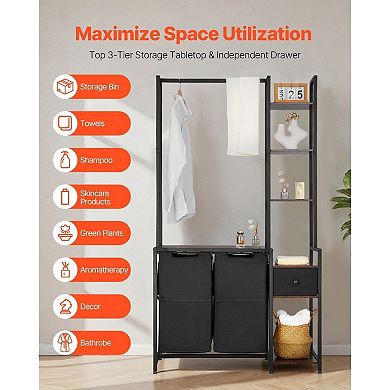 Rolling Laundry Hamper with Tabletop, Pull-Out Bags, and Metal Hanging Rod