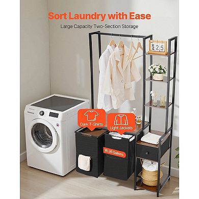 Rolling Laundry Hamper with Tabletop, Pull-Out Bags, and Metal Hanging Rod