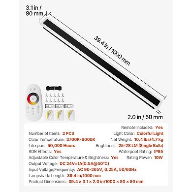 Set of 2 Outdoor Remote-Control LED Wall Lamp for Patios, Walkways, and Villa Facades