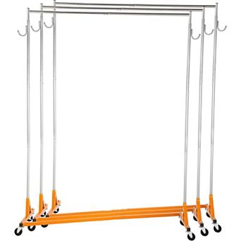 Z-Base Steel Garment Rack with Lockable Wheels and Side Storage Hooks 3 Sets