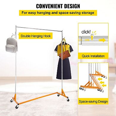Z-Base Steel Garment Rack with Lockable Wheels and Side Storage Hooks 3 Sets