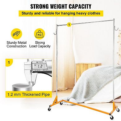 Z-Base Steel Garment Rack with Lockable Wheels and Side Storage Hooks 3 Sets