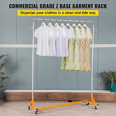 Z-Base Steel Garment Rack with Lockable Wheels and Side Storage Hooks 3 Sets