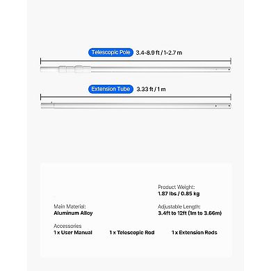 Telescoping Pool Cleaning Pole Fits Skimmers Brushes Vacuums