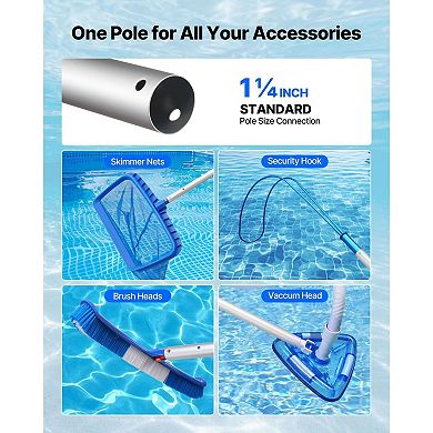 Telescoping Pool Cleaning Pole Fits Skimmers Brushes Vacuums