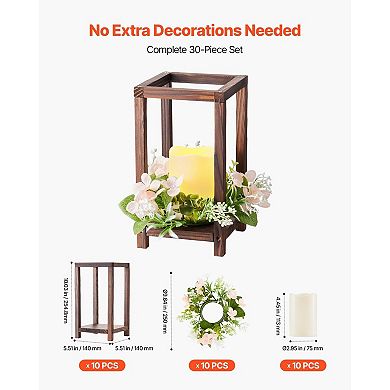 10-Pack Wooden Wedding Lantern Set with LED Candles and Champagne Wreaths