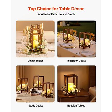 10-Pack Wooden Wedding Lantern Set with LED Candles and Champagne Wreaths