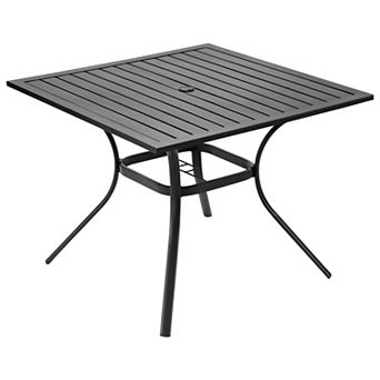 Outdoor Square Table with Umbrella Hole, Seats 4 People