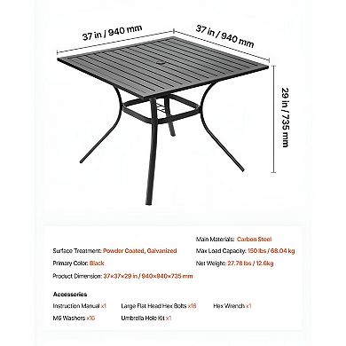 Outdoor Square Table with Umbrella Hole, Seats 4 People