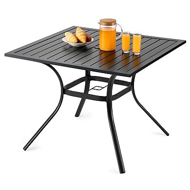 Outdoor Square Table with Umbrella Hole, Seats 4 People