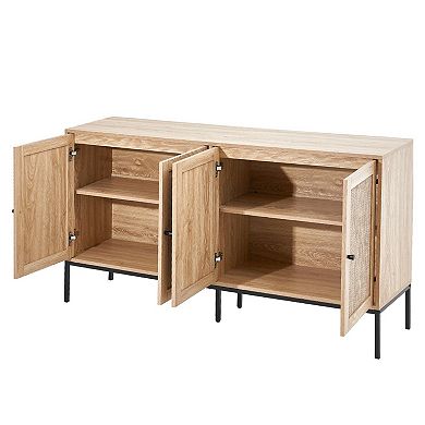 Rattan Storage Cabinet with Adjustable Shelves for Kitchen Living or Entryway