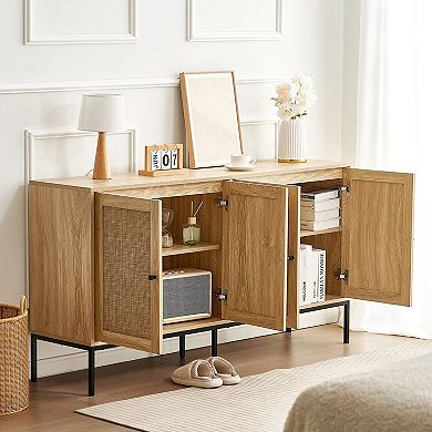 Rattan Storage Cabinet with Adjustable Shelves for Kitchen Living or Entryway