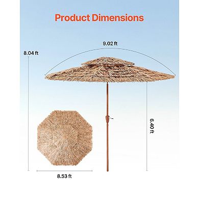 Tilt Tiki Umbrella Canopy Double Layer Thatch Cover Sun and Light Rain Shade