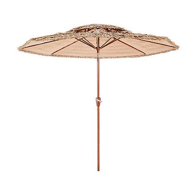 Tilt Tiki Umbrella Canopy Double Layer Thatch Cover Sun and Light Rain Shade