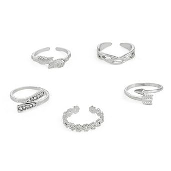 Emberly 5 pc Silver-Tone Leaf & Flower Toe Ring Set