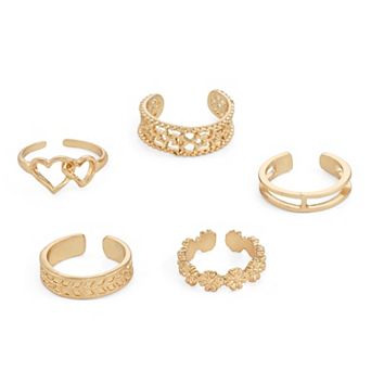 Emberly 5 pc Gold-Tone Heart & Flower Toe Ring Set